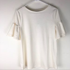 Loft plush, ruffle short sleeves off white top s